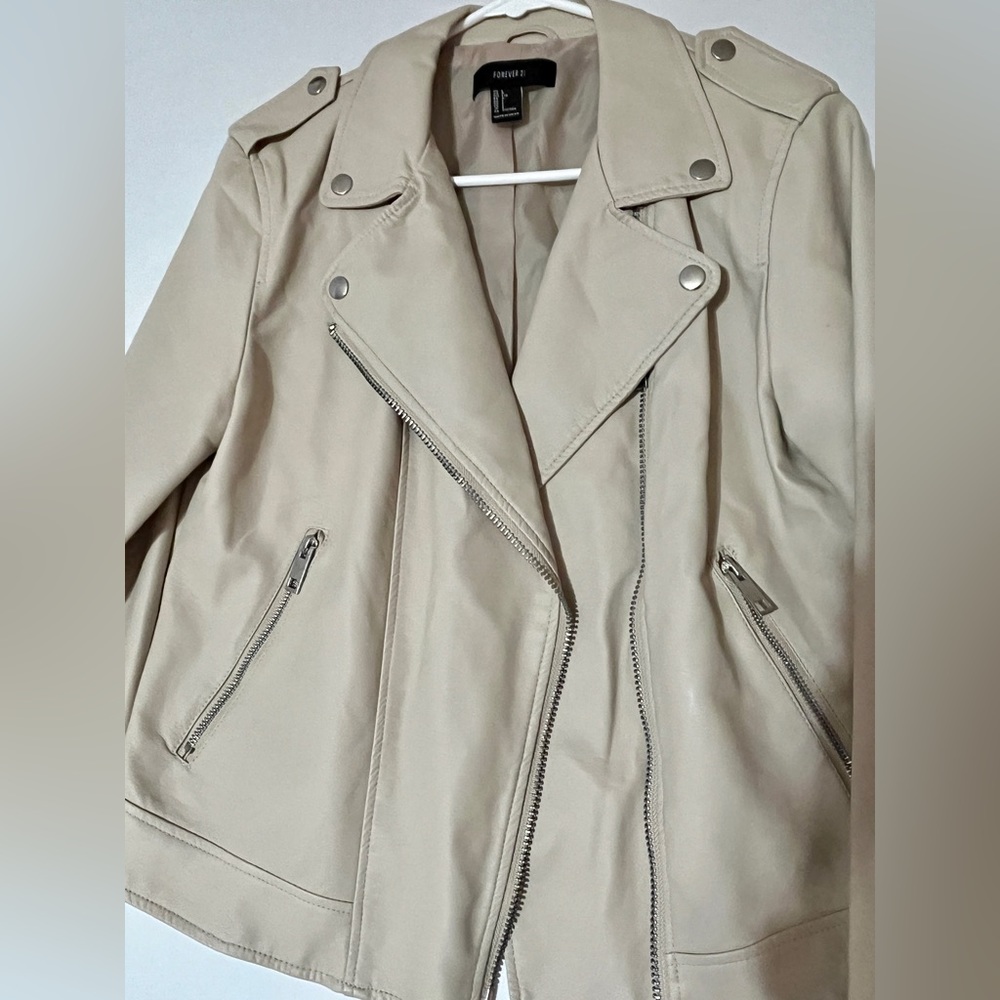 Forever 21 Sz Large Tan Moto Jacket VG